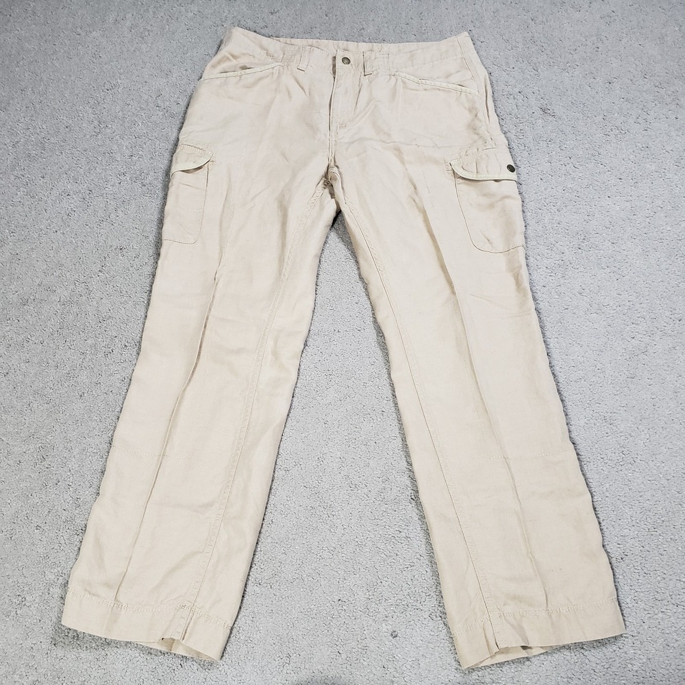 LL Bean Womens 14 Linen Blend Favorite Fit Cargo Pants Straight Leg 35" x 30" - Picture 1 of 10